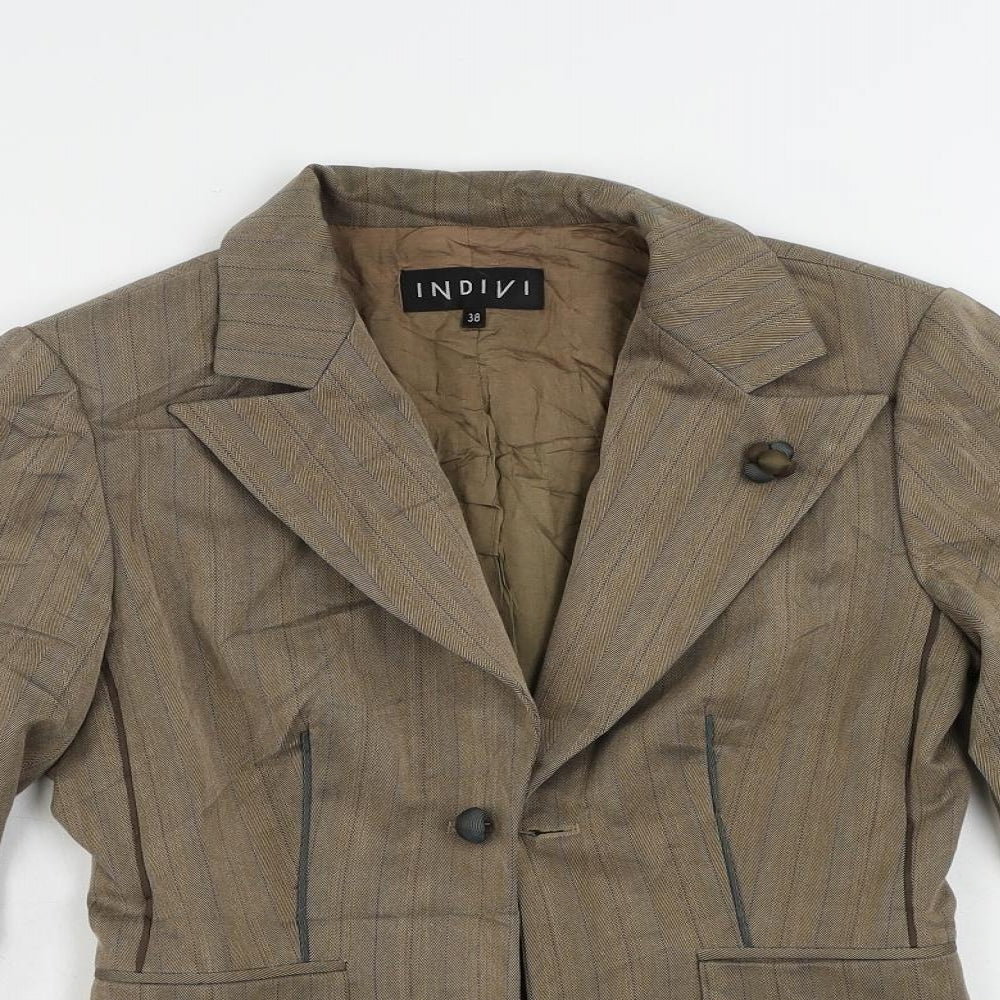 INDIVI Womens Brown Striped Jacket Blazer Size 10 Button