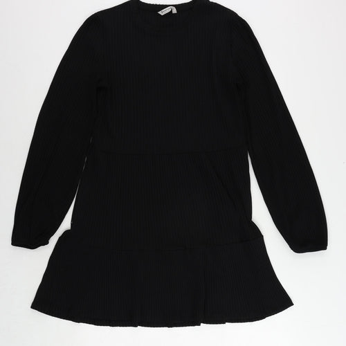 Stradivarius Womens Black Polyester Jumper Dress Size L Round Neck Pullover