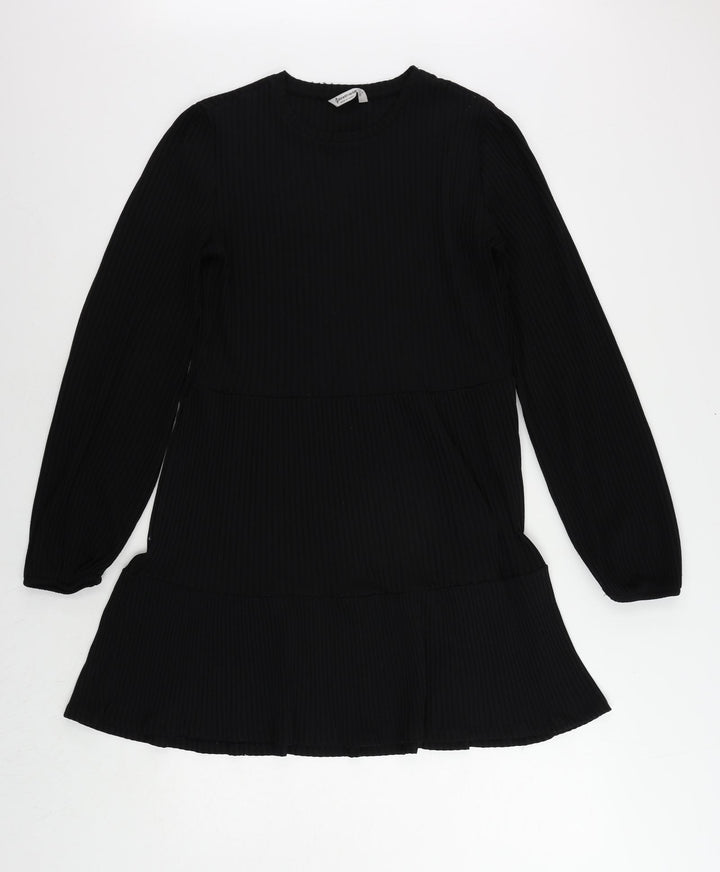 Stradivarius Womens Black Polyester Jumper Dress Size L Round Neck Pullover