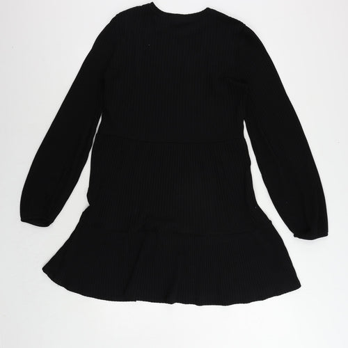 Stradivarius Womens Black Polyester Jumper Dress Size L Round Neck Pullover