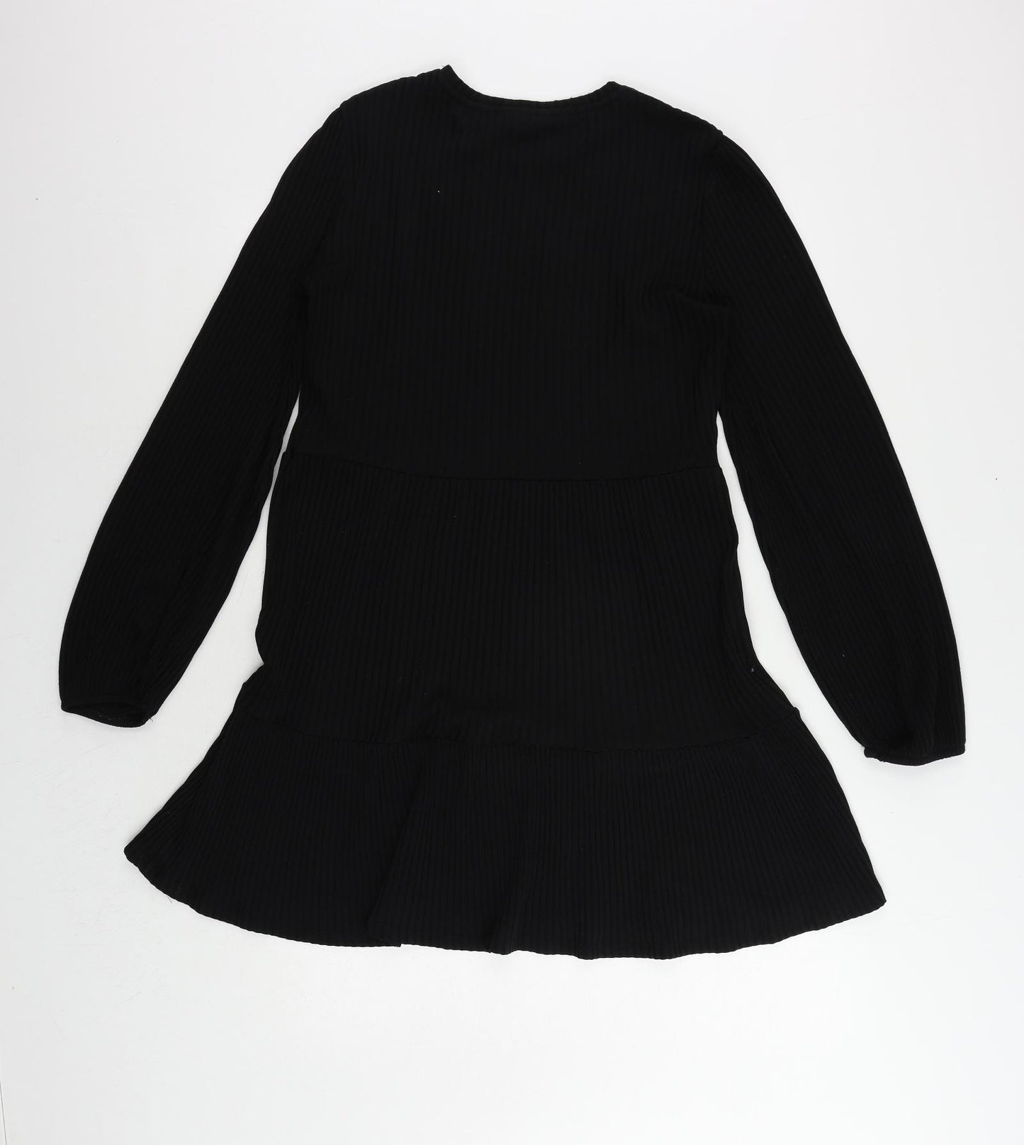 Stradivarius Womens Black Polyester Jumper Dress Size L Round Neck Pullover