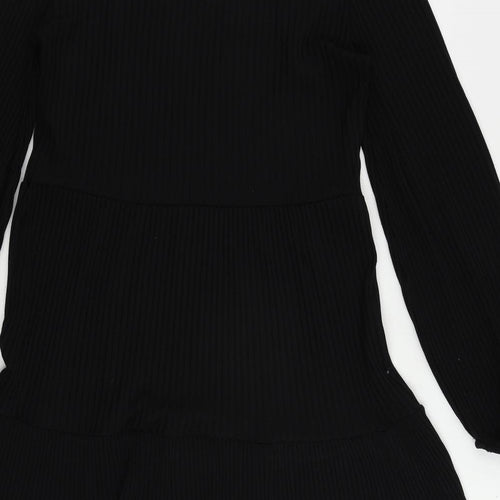 Stradivarius Womens Black Polyester Jumper Dress Size L Round Neck Pullover