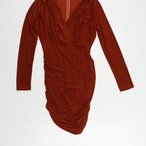 AX Paris Womens Brown Polyester Bodycon Size 12 V-Neck Zip - Ruched
