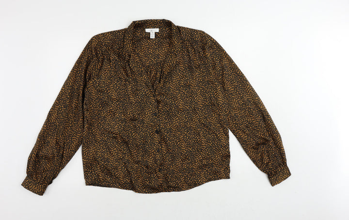 Topshop Womens Black Animal Print Polyester Basic Button-Up Size 12 Collared