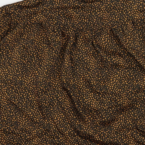Topshop Womens Black Animal Print Polyester Basic Button-Up Size 12 Collared