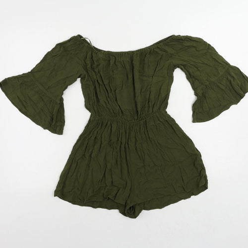 Topshop Womens Green Viscose Playsuit One-Piece Size 8 Pullover - Elastic Waist
