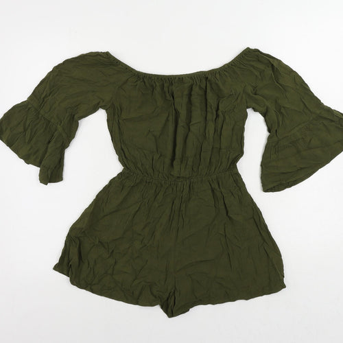 Topshop Womens Green Viscose Playsuit One-Piece Size 8 Pullover - Elastic Waist