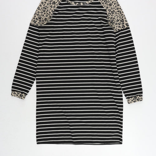 VERO MODA Womens Black Striped Polyester Jumper Dress Size M Round Neck Pullover