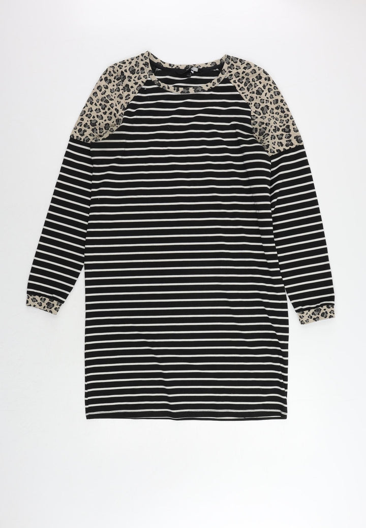 VERO MODA Womens Black Striped Polyester Jumper Dress Size M Round Neck Pullover