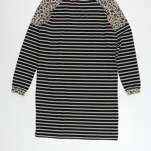 VERO MODA Womens Black Striped Polyester Jumper Dress Size M Round Neck Pullover