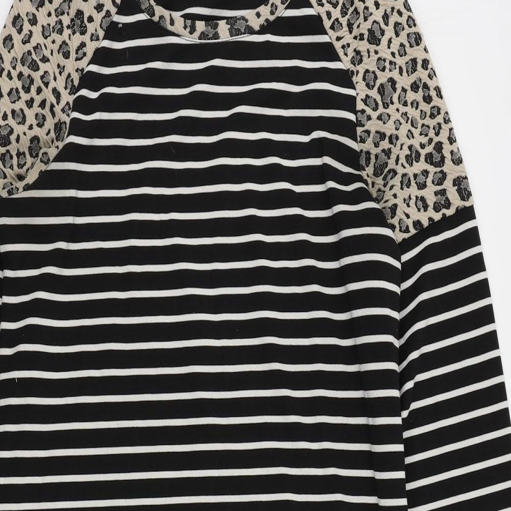 VERO MODA Womens Black Striped Polyester Jumper Dress Size M Round Neck Pullover
