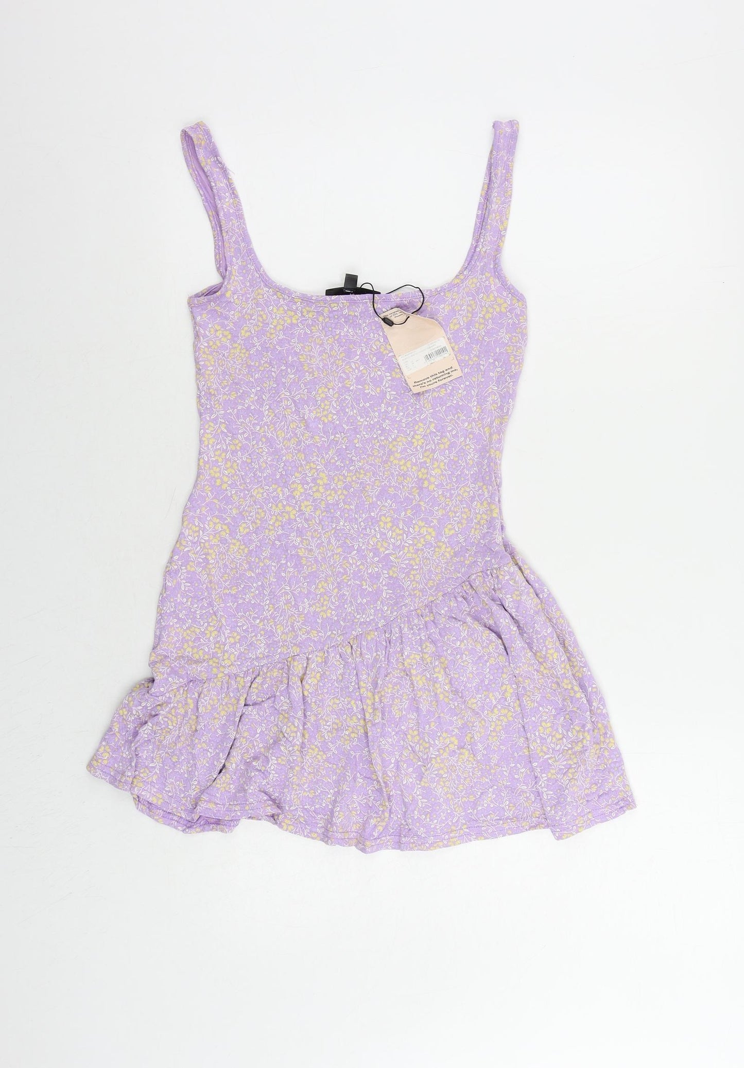 Missguided Womens Purple Floral Viscose Basic Tank Size 10 Scoop Neck