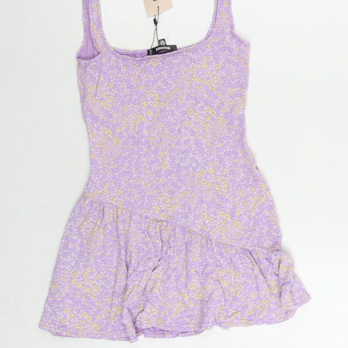 Missguided Womens Purple Floral Viscose Basic Tank Size 10 Scoop Neck