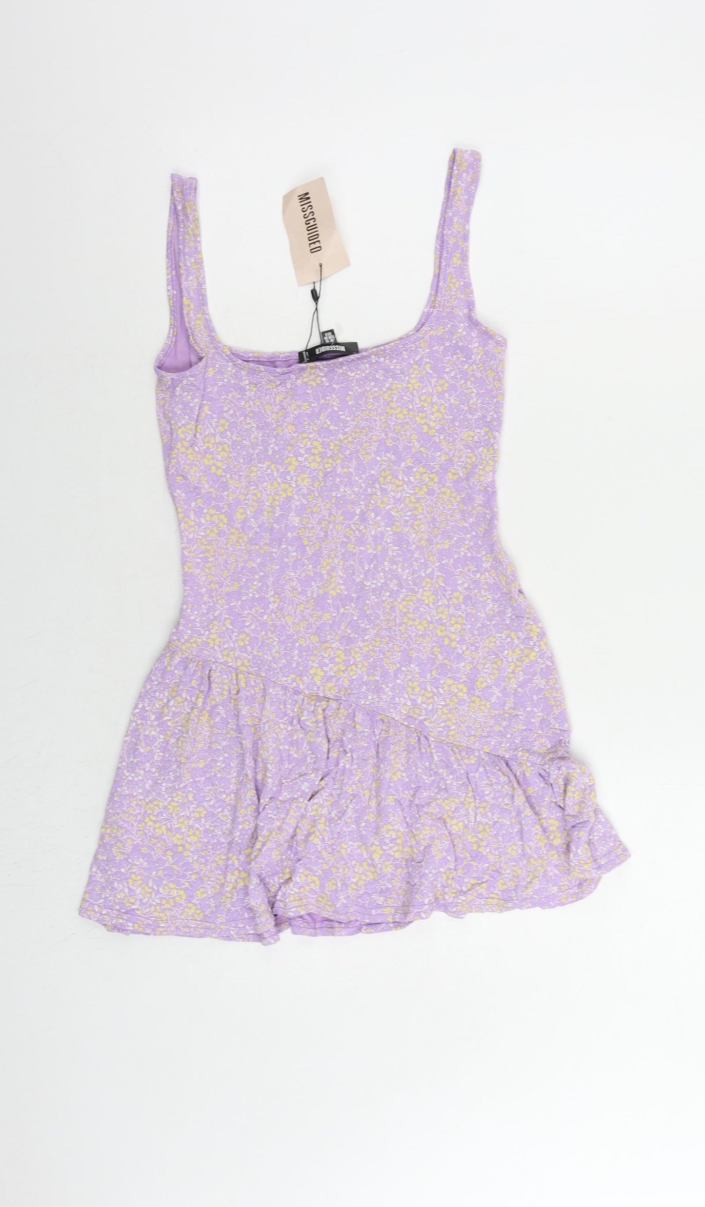 Missguided Womens Purple Floral Viscose Basic Tank Size 10 Scoop Neck