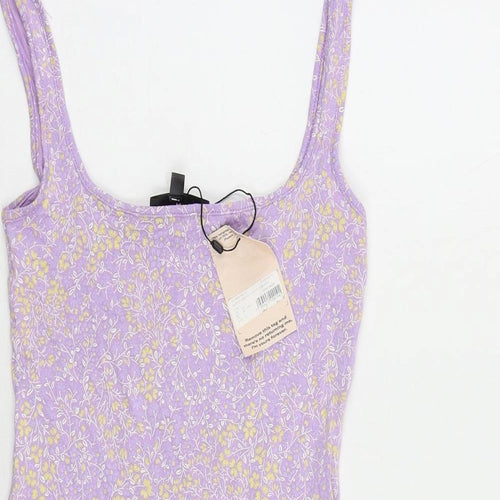 Missguided Womens Purple Floral Viscose Basic Tank Size 10 Scoop Neck