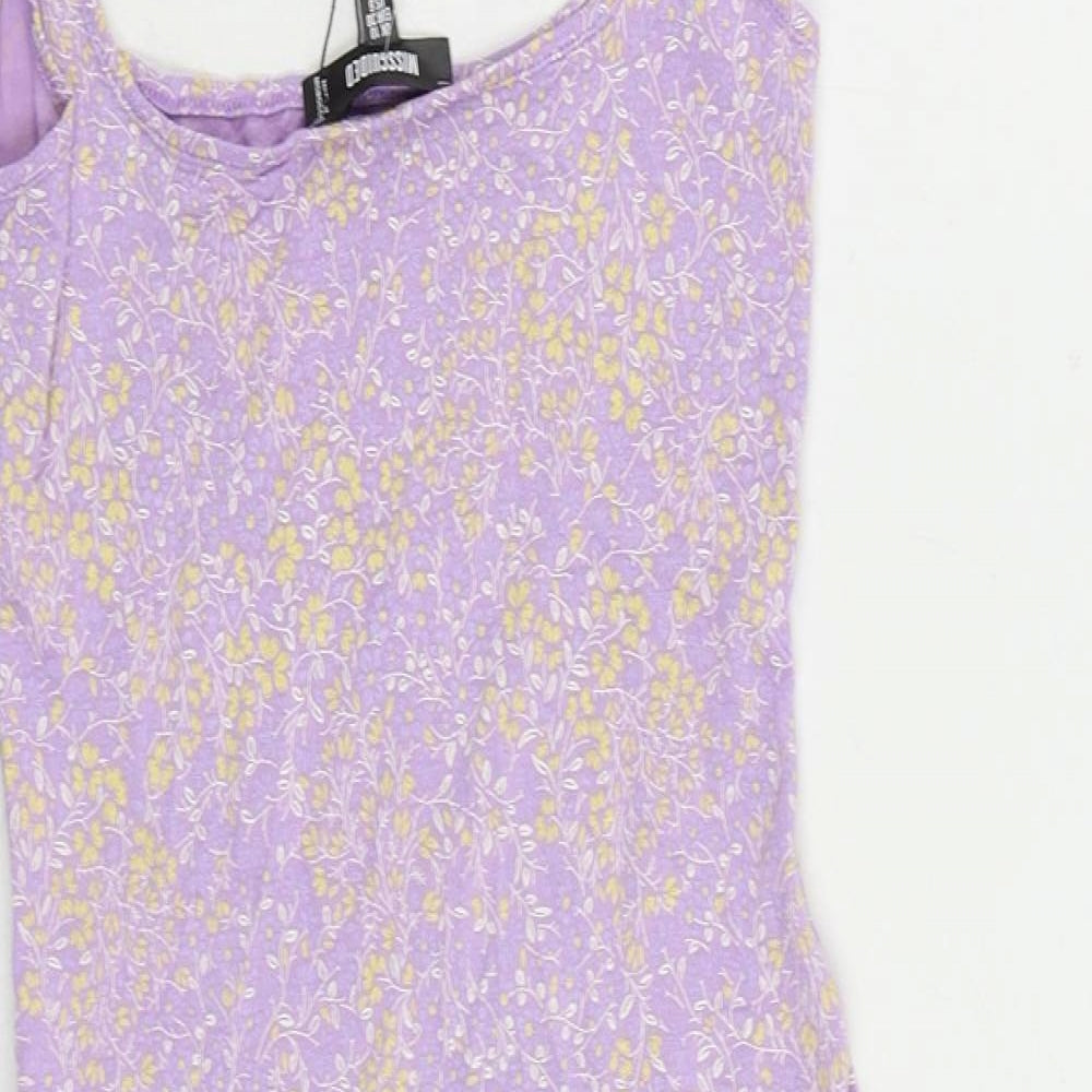 Missguided Womens Purple Floral Viscose Basic Tank Size 10 Scoop Neck