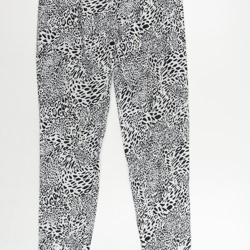 PRETTYLITTLETHING Womens Black Animal Print Polyester Trousers Size 8 L32 in Regular Zip - Ankle Zip