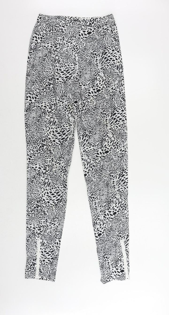 PRETTYLITTLETHING Womens Black Animal Print Polyester Trousers Size 8 L32 in Regular Zip - Ankle Zip