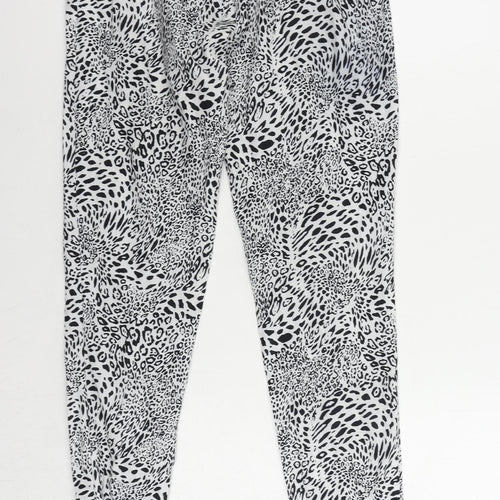 PRETTYLITTLETHING Womens Black Animal Print Polyester Trousers Size 8 L32 in Regular Zip - Ankle Zip