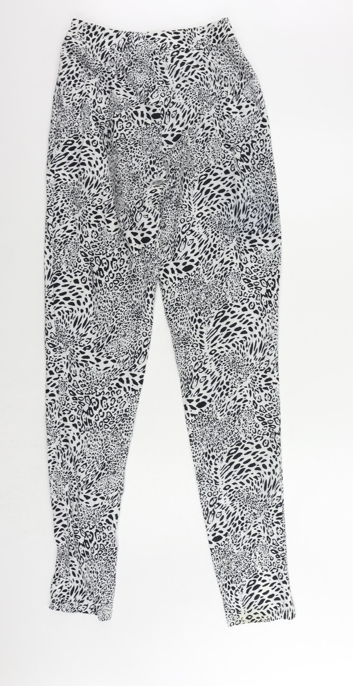 PRETTYLITTLETHING Womens Black Animal Print Polyester Trousers Size 8 L32 in Regular Zip - Ankle Zip