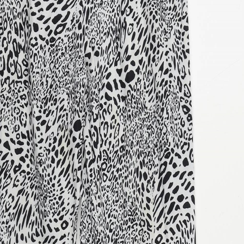 PRETTYLITTLETHING Womens Black Animal Print Polyester Trousers Size 8 L32 in Regular Zip - Ankle Zip