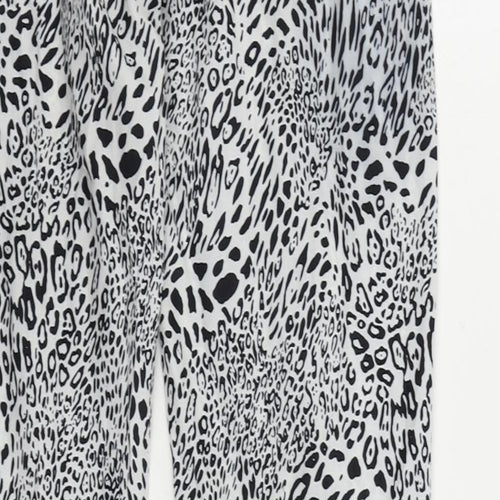 PRETTYLITTLETHING Womens Black Animal Print Polyester Trousers Size 8 L32 in Regular Zip - Ankle Zip