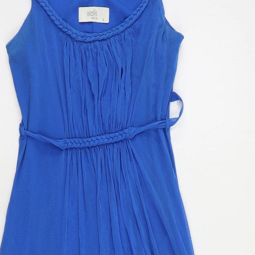 Wallis Womens Blue Nylon A-Line Size 8 Round Neck
