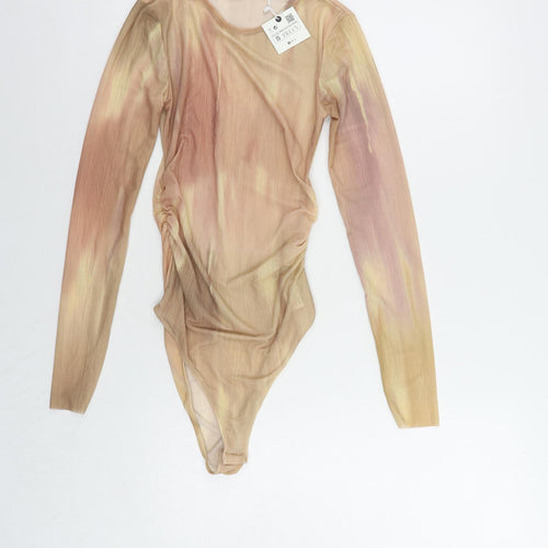 Zara Womens Beige Polyester Bodysuit One-Piece Size S Snap - Sheer