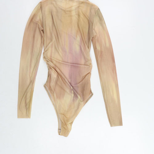 Zara Womens Beige Polyester Bodysuit One-Piece Size S Snap - Sheer