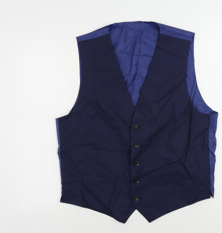 Marks and Spencer Mens Blue Polyester Jacket Suit Waistcoat Size 42 Regular