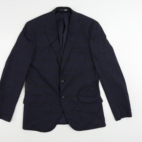 Marks and Spencer Mens Blue Plaid Polyester Jacket Suit Jacket Size 40 Regular