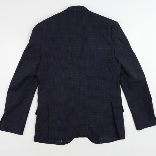 Marks and Spencer Mens Blue Plaid Polyester Jacket Suit Jacket Size 40 Regular