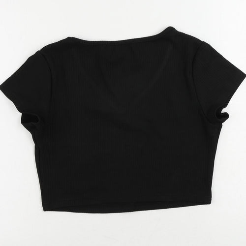 Cider Womens Black Polyester Cropped T-Shirt Size XL V-Neck - Ribbed