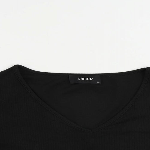 Cider Womens Black Polyester Cropped T-Shirt Size XL V-Neck - Ribbed