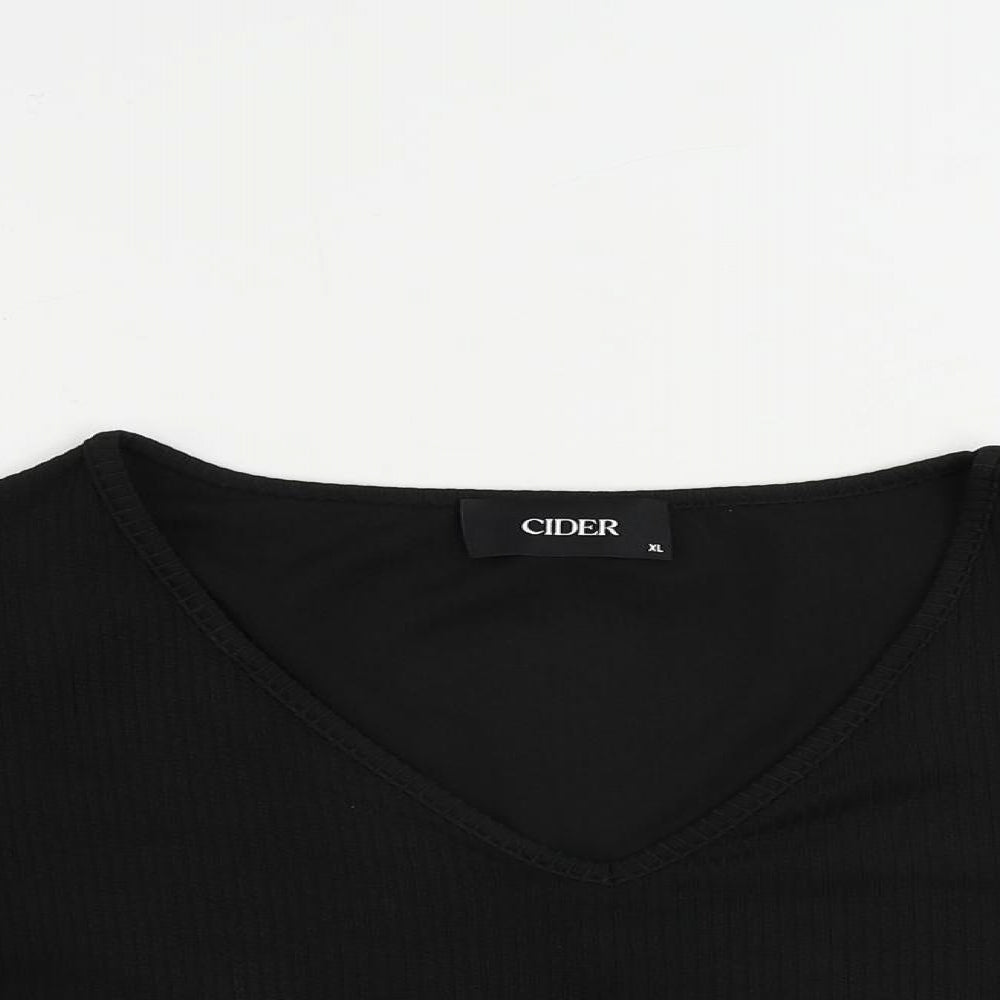 Cider Womens Black Polyester Cropped T-Shirt Size XL V-Neck - Ribbed