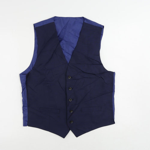 Marks and Spencer Mens Blue Polyester Jacket Suit Waistcoat Size 38 Regular