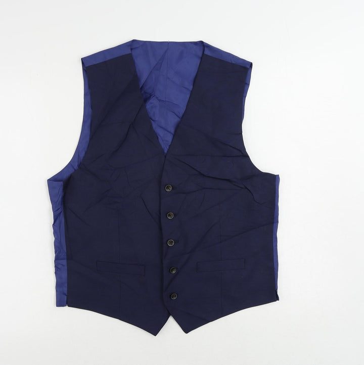 Marks and Spencer Mens Blue Polyester Jacket Suit Waistcoat Size 38 Regular