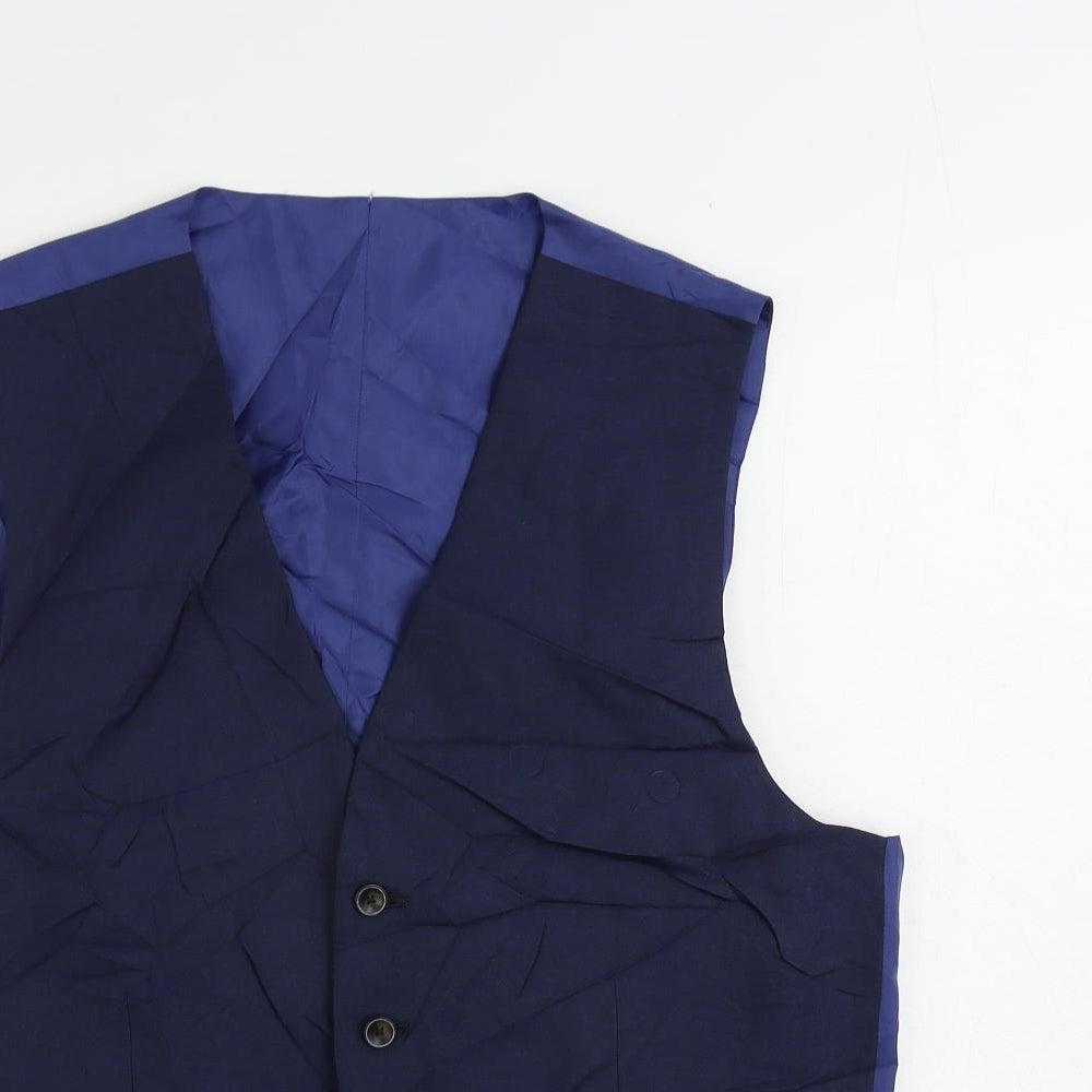 Marks and Spencer Mens Blue Polyester Jacket Suit Waistcoat Size 38 Regular