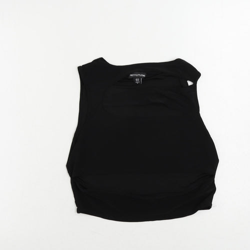 PRETTYLITTLETHING Womens Black Polyester Cropped Tank Size 14 Round Neck - Cut Out