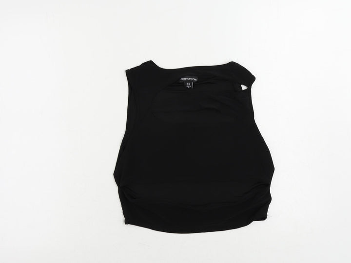 PRETTYLITTLETHING Womens Black Polyester Cropped Tank Size 14 Round Neck - Cut Out