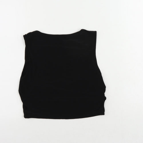 PRETTYLITTLETHING Womens Black Polyester Cropped Tank Size 14 Round Neck - Cut Out