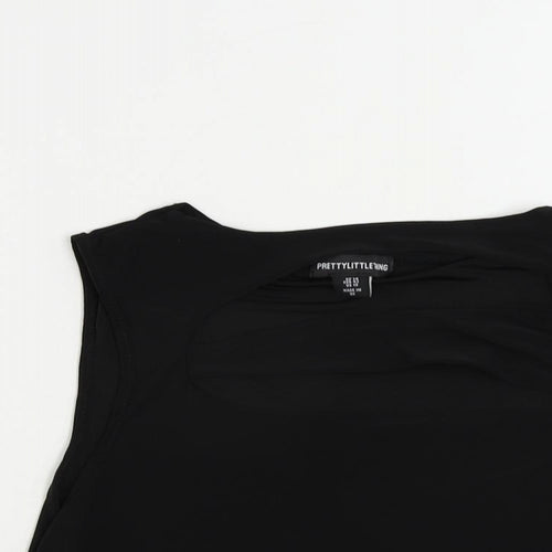 PRETTYLITTLETHING Womens Black Polyester Cropped Tank Size 14 Round Neck - Cut Out