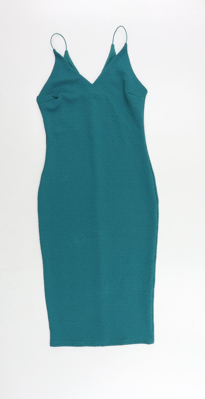 River Island Womens Green Polyester Pencil Dress Size 8 V-Neck Pullover