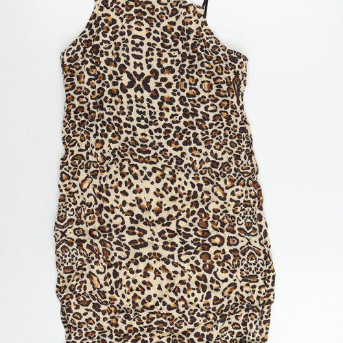 Topshop Womens Beige Animal Print Viscose Mini Size 6 Square Neck