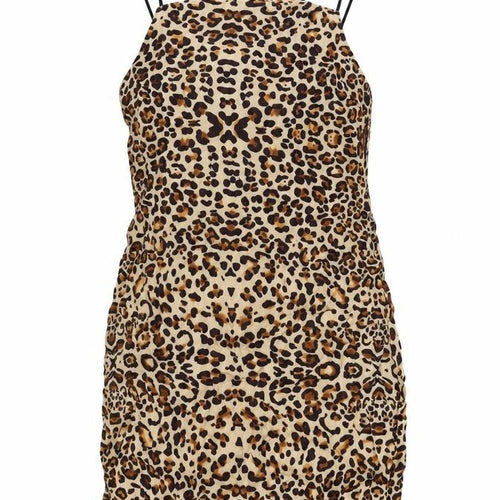 Topshop Womens Beige Animal Print Viscose Mini Size 6 Square Neck