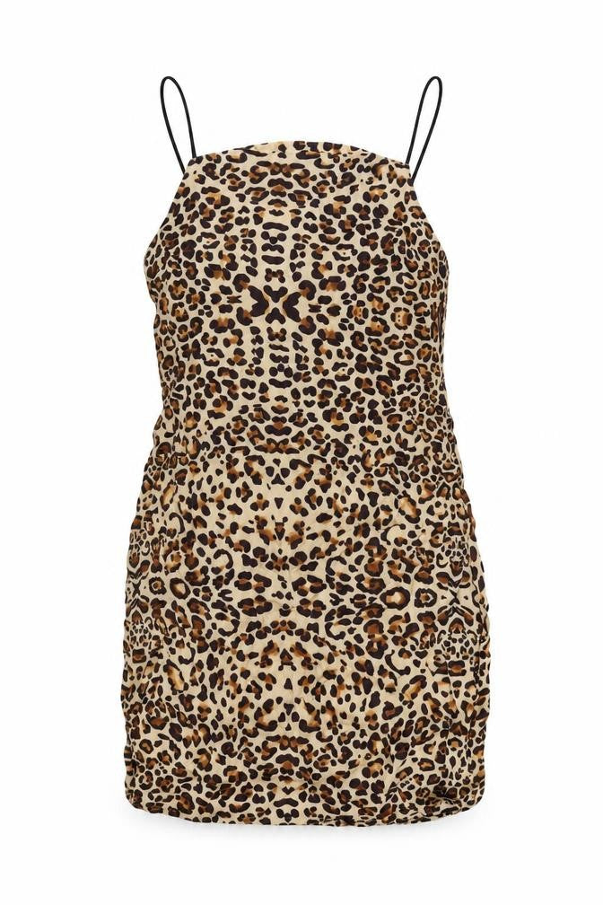 Topshop Womens Beige Animal Print Viscose Mini Size 6 Square Neck