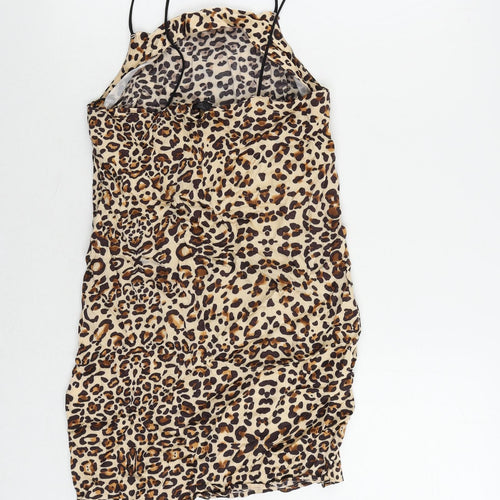 Topshop Womens Beige Animal Print Viscose Mini Size 6 Square Neck