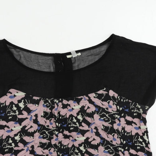 ecoté Womens Black Geometric Viscose Basic Blouse Size L Boat Neck