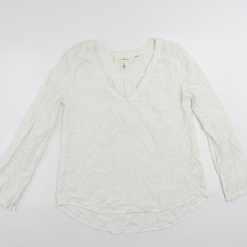 H&M Womens White Viscose Basic Blouse Size 10 V-Neck - Embroidered