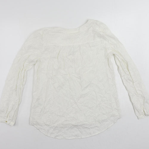 H&M Womens White Viscose Basic Blouse Size 10 V-Neck - Embroidered